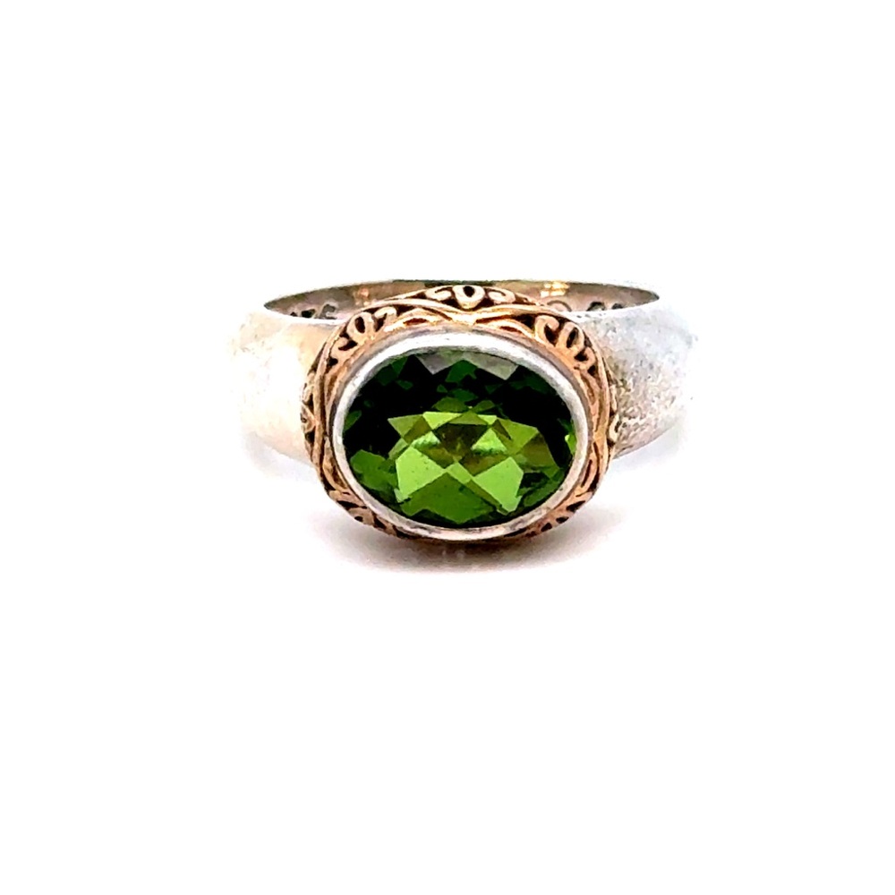 Peridot‎ Sterling Ring with Filigree Accent